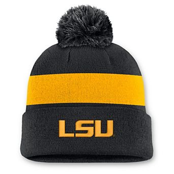 Unisex Nike Black LSU Tigers Primetime Stripe Cuffed Knit Hat with Pom