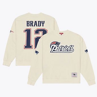 Women's Mitchell & Ness Tom Brady Cream New England Patriots Name & Number Sweatshirt