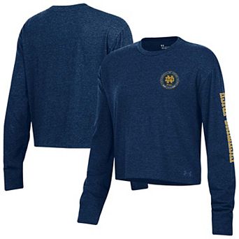 Women's Under Armour Navy Notre Dame Fighting Irish Icon Sleeve Two-Hit Long Sleeve Crop Top