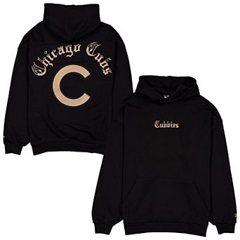 Men's New Era Black Chicago Cubs Heritage Gothic Lettering Pullover Hoodie