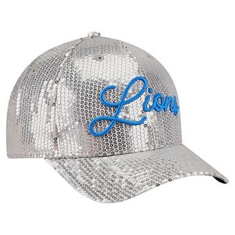 Women's New Era Silver Detroit Lions Sequin Script 9FORTY Adjustable Hat