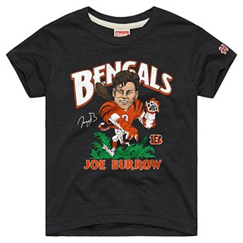 Youth Homage Joe Burrow Charcoal Cincinnati Bengals Caricature T-Shirt