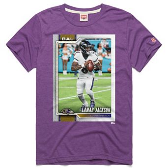 Unisex Homage Lamar Jackson Purple Baltimore Ravens NFL Topps Trading Card Tri-Blend T-Shirt