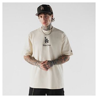Men's New Era Cream Los Angeles Dodgers Heritage Gothic Lettering T-Shirt