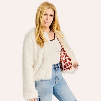 Women's by Jill Martin White New York Yankees Faux Fur Jacket