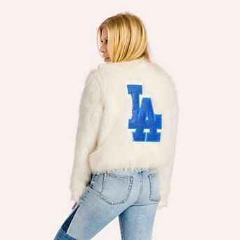 Women's by Jill Martin White Los Angeles Dodgers Faux Fur Jacket