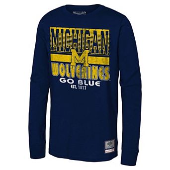 Youth Navy Michigan Wolverines Retro Big Game Long Sleeve T-Shirt