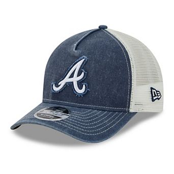 Men's New Era Navy Atlanta Braves Fan 9FORTY A-Frame Trucker Adjustable Hat