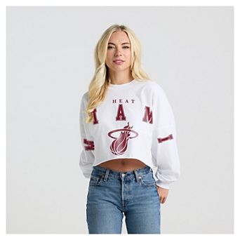 Women's Fanatics White Miami Heat Spirit Jersey Cropped Crew Neck Sweatshirt