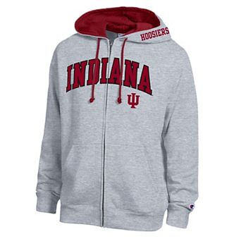 Men's Champion Heather Gray Indiana Hoosiers Arch Logo Full-Zip Fleece Hoodie