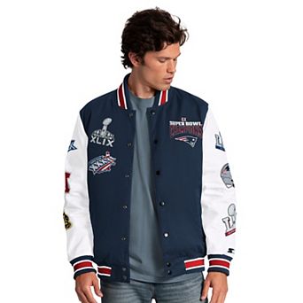 Men's Starter Navy New England Patriots Playoffs Varsity Full-Snap Jacket