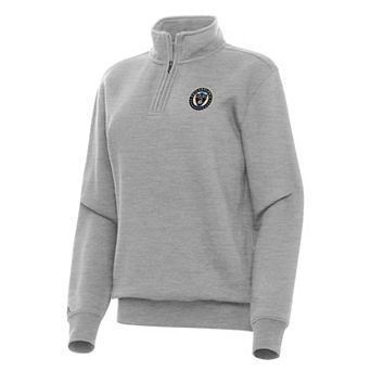 Women's Antigua Heather Gray Philadelphia Union Victory Quarter-Zip Pullover Top