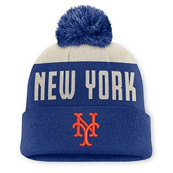Men's Nike Natural/Royal New York Mets Peak Standard Cuffed Knit Hat with Pom