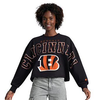 Women's Starter Black Cincinnati Bengals Bleachers Cropped Sweatshirt