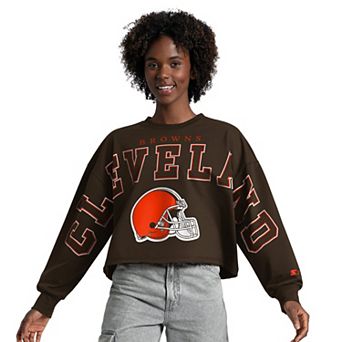 Women's Starter Brown Cleveland Browns Bleachers Cropped Sweatshirt