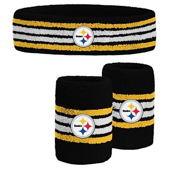 Youth PRO Compression Black Pittsburgh Steelers Team Stripe Three-Pack Headband and Wristbands Set