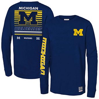 Youth Mitchell & Ness Navy Michigan Wolverines Triple Play Long Sleeve T-Shirt