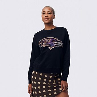 Women's Terez Black Baltimore Ravens Gemstone Logo Crew