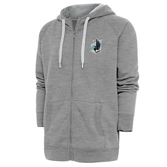 Men's Antigua Heather Gray Minnesota United FC Logo Victory Full-Zip Hoodie