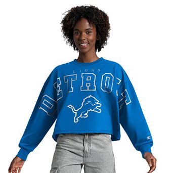Women's Starter Blue Detroit Lions Bleachers Cropped Sweatshirt