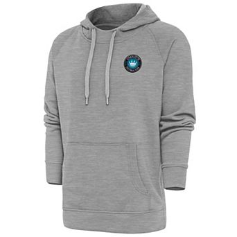 Men's Antigua Heather Gray Charlotte FC Logo Victory Pullover Hoodie