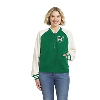 Women's WEAR by Erin Andrews Kelly Green Philadelphia Eagles Throwback Varsity Fleece Raglan Full-Zip Jacket