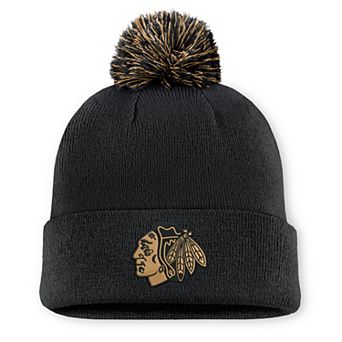 Men's Fanatics Black Chicago Blackhawks Military Appreciation Cuffed Knit Hat with Pom