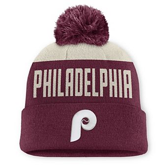 Men's Nike White/Maroon Philadelphia Phillies Cooperstown Collection Peak Standard Cuffed Knit Hat with Pom