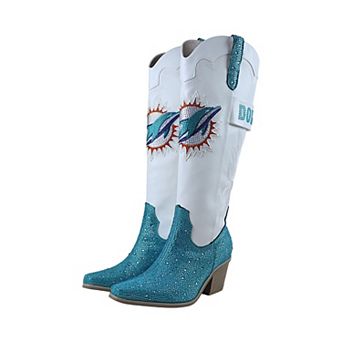 Women's FABGATING by Cuce White Miami Dolphins Crystal Cowboy Boots
