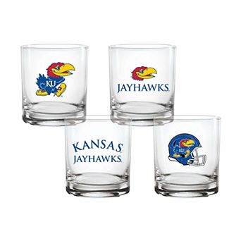 Indigo Falls Kansas Jayhawks Core 4-Pack Collectors Rocks Glass Set