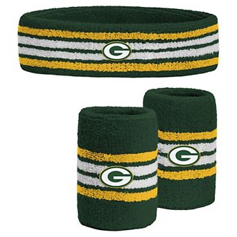 Youth PRO Compression Green Green Bay Packers Team Stripe Three-Pack Headband and Wristbands Set