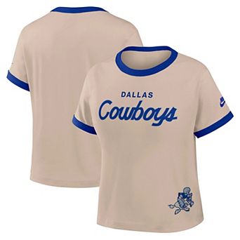 Women's Nike Cream Dallas Cowboys Rewind Ringer Mod Cropped T-Shirt