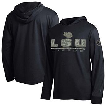 Men's Champion Black LSU Tigers Operation Hat Trick Camo Script Hooded Long Sleeve T-Shirt