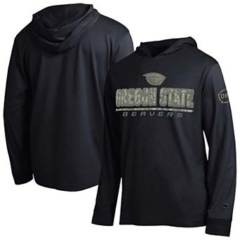 Men's Champion Black Oregon State Beavers Operation Hat Trick Camo Script Hooded Long Sleeve T-Shirt