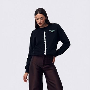 Women's Terez Black Philadelphia Eagles Football Stitch Classic Cotton Crew
