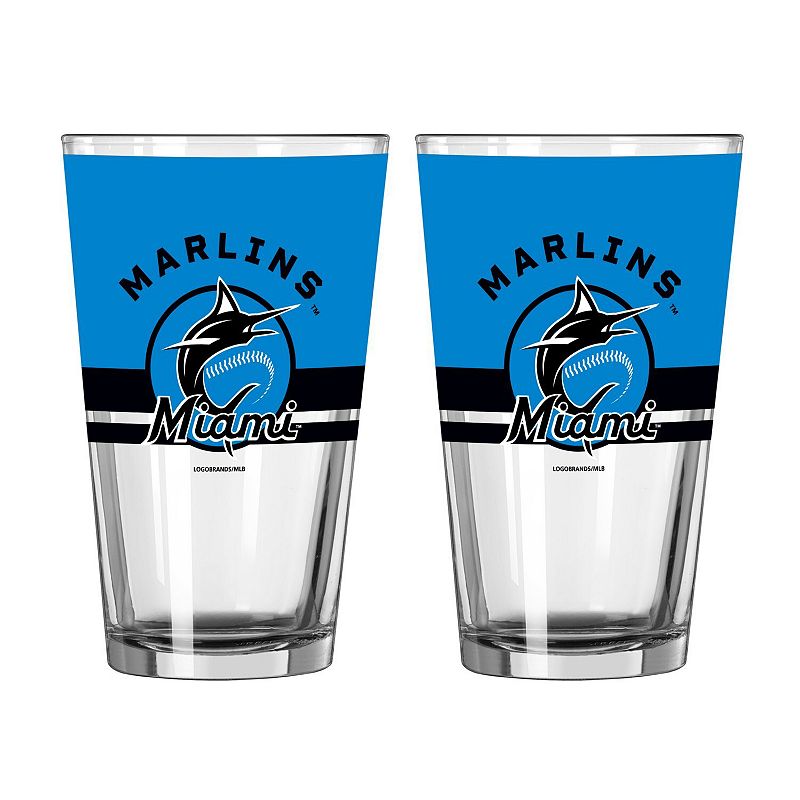Logo Brands Miami Marlins Two-Piece 16oz. Horizon Pint Glass Set, Team
