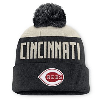 Men's Nike Natural/Black Cincinnati Reds Peak Standard Cuffed Knit Hat with Pom