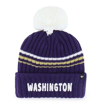 Women's '47 Purple Washington Huskies Seasonal Fuzzy Script Big Pom Knit Hat