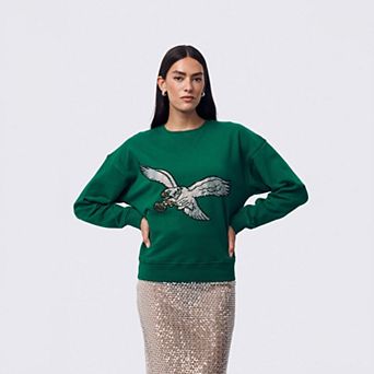 Women's Terez Kelly Green Philadelphia Eagles Gemstone Logo Crew