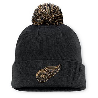 Men's Fanatics Black Detroit Red Wings Military Appreciation Authentic Pro Cuffed Knit Hat with Pom