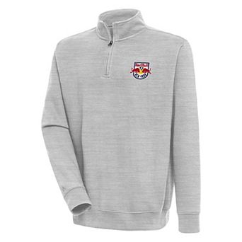 Men's Antigua Heather Gray New York Red Bulls Victory Quarter-Zip Pullover Top