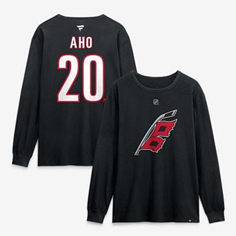Men's Fanatics Sebastian Aho Black Carolina Hurricanes Authentic Stack Name & Number Long Sleeve T-Shirt