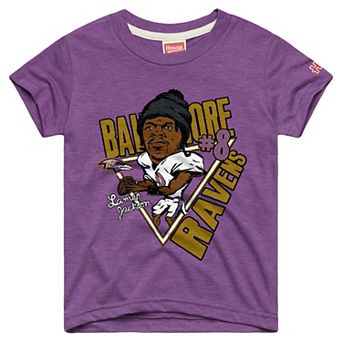 Youth Homage Lamar Jackson Purple Baltimore Ravens Caricature T-Shirt