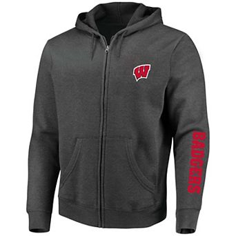 Men's Profile Heather Charcoal Wisconsin Badgers Big & Tall Full-Zip Hoodie