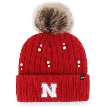 Women's '47 Scarlet Nebraska Huskers Pearl Fur Knit Hat with Pom