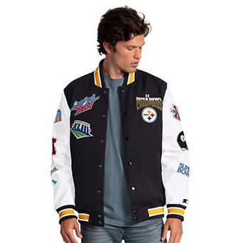 Men's Starter Black Pittsburgh Steelers Playoffs Varsity Full-Snap Jacket