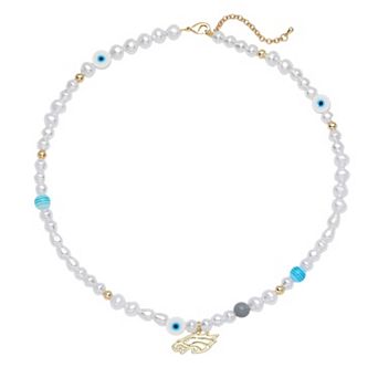 LUV AJ Philadelphia Eagles Pearl Bead Logo Necklace