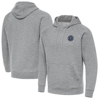 Men's Antigua Heather Gray New York City FC Victory Fleece Raglan Pullover Hoodie