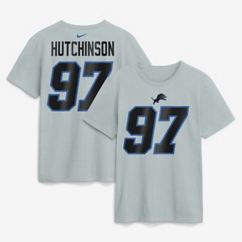 Men's Nike Aidan Hutchinson Silver Detroit Lions 2026 Rivalries Collection Player Name & Number T-Shirt