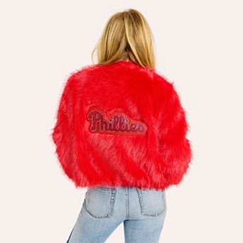 Women's by Jill Martin Red Philadelphia Phillies Faux Fur Jacket